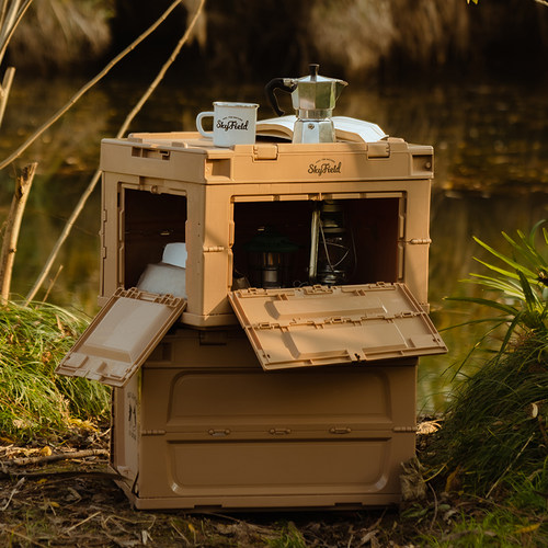 户外露营折叠式收纳箱野营整理箱家用储物箱车载后备箱置物箱木盖