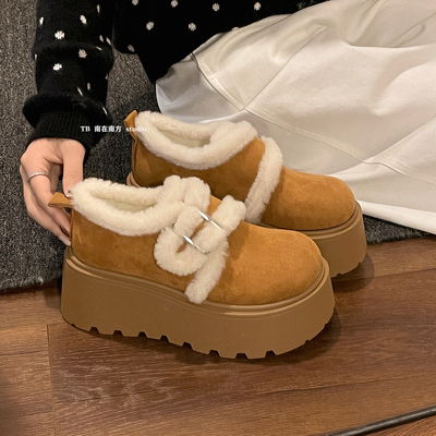复古加绒保暖厚底勃肯鞋女款棉鞋