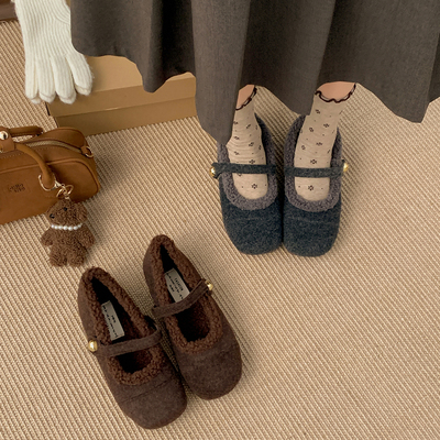 复古厚底休闲毛毛鞋女外穿棉鞋子