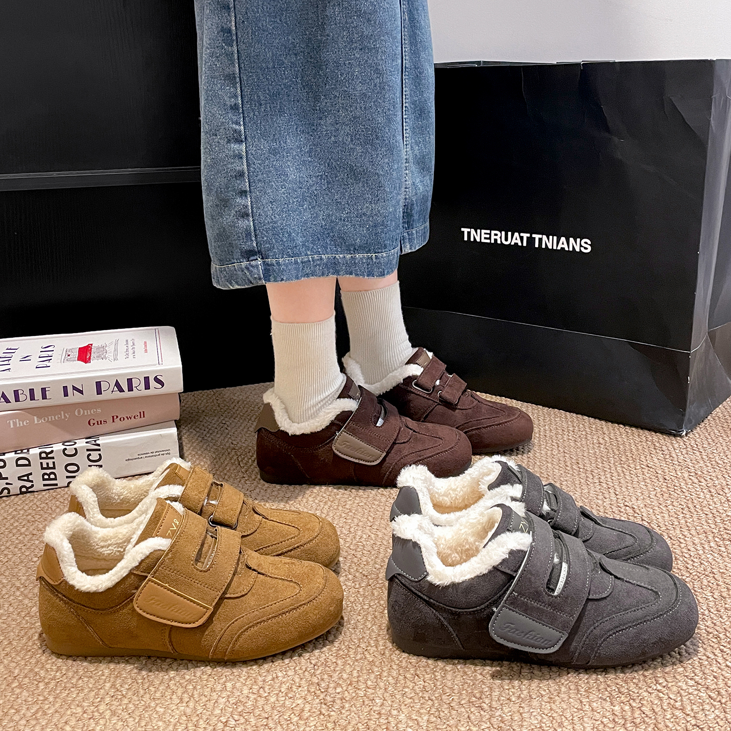 复古加绒保暖防滑厚底女休闲棉鞋