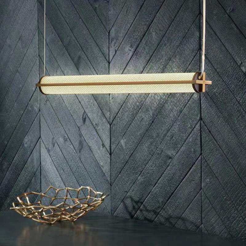 新品轻奢发光管餐厅吊灯客厅办公桌吧台灯样板间北欧长条网筒吊灯