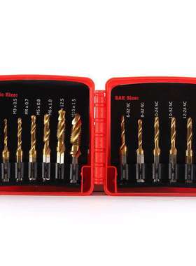 高速钢丝锥套装英制美制红色塑盒13件套机用六角柄复合丝锥