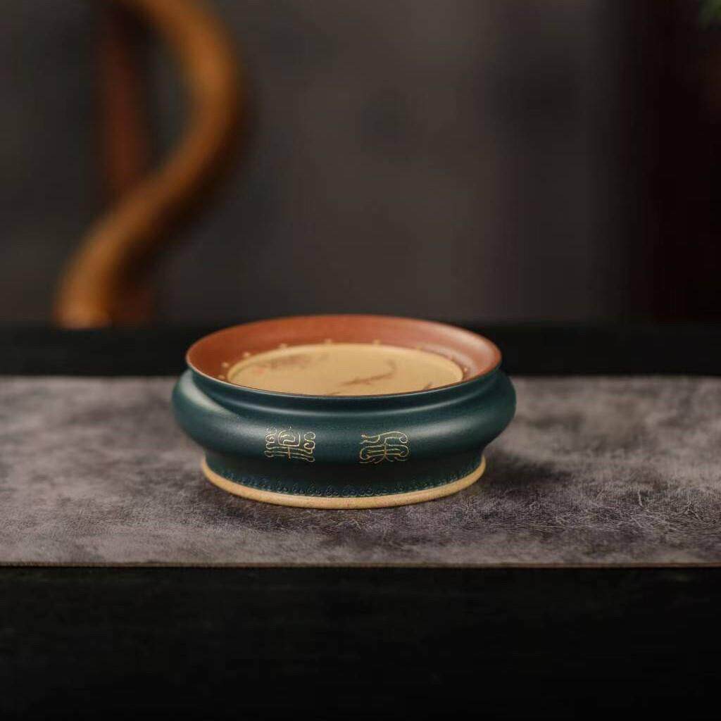 宜兴紫砂盖置壶承茶具杯垫手工刻绘茶道周边