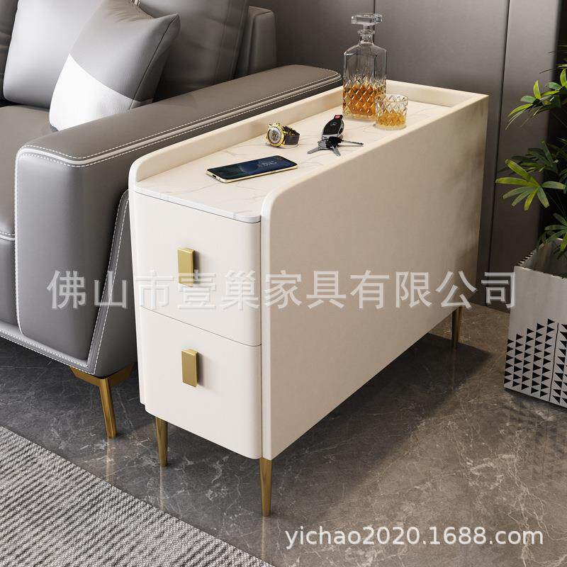 轻奢岩板实木侧边柜客厅边几沙发边柜收纳柜窄旁边的角几边桌茶几