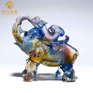 琉璃大象摆件家居客厅装饰品办公室饭店服装店吧台摆放工艺品一对