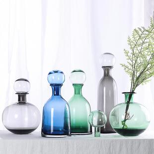 现代简约北欧轻奢酒瓶葫芦玻璃花瓶花器摆件家居样板间软装饰品