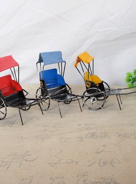 人力车手工金属电焊黄包车v模型车夫家居装饰品摆件简易中式复古