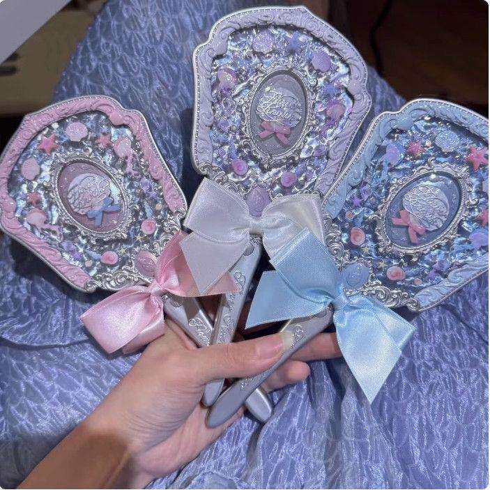 花知晓新品珍珠贝壳海洋手持草莓丘比特手持镜高颜值公主风化妆镜