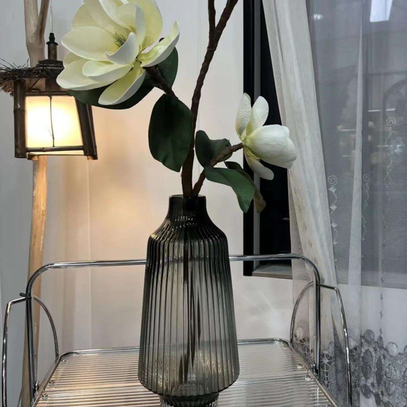 现代简约创意竖楞玻璃花瓶简约水养富贵竹百合家用插花器摆件