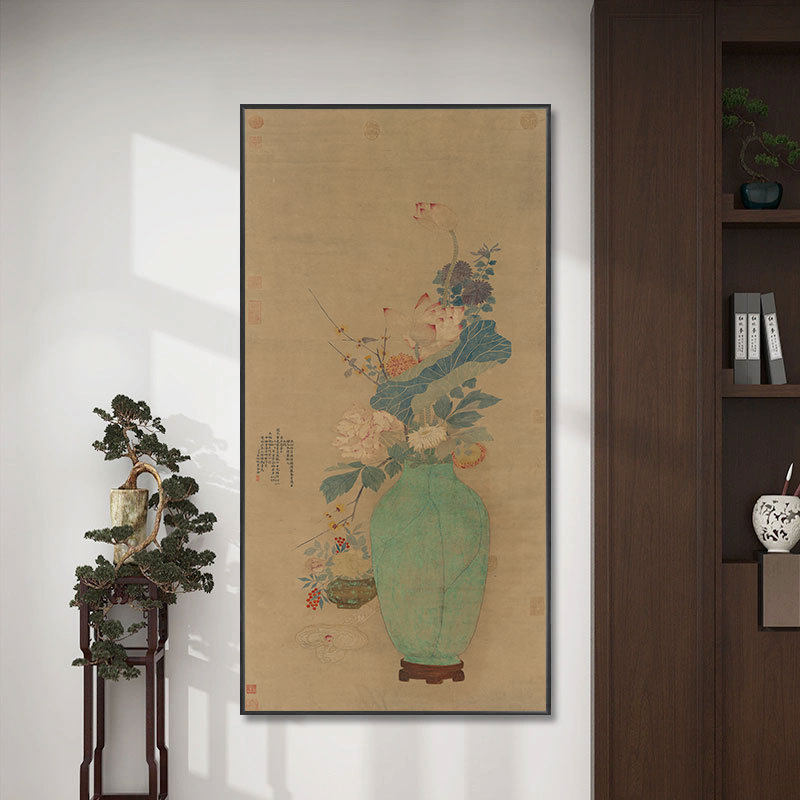 清代永瑢平安如意图挂画仿古花卉瓶花富贵吉祥博古书房玄关版画