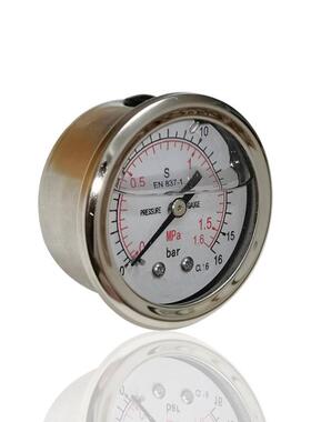 全钢耐震充油压力表不锈钢轴向EN837-1注液YNBF50Z 16BAR 1.6MPA