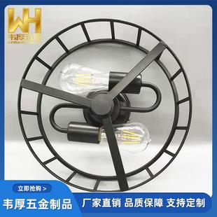 110V美式工业风餐厅吊扇灯 复古吸顶卧室风扇灯 铁艺顶灯带风扇
