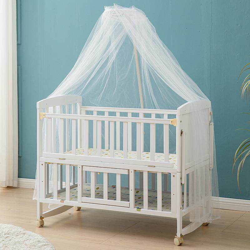 白色婴儿床实木婴幼儿宝宝床小童床卧室拼接床可加长调高度变书桌