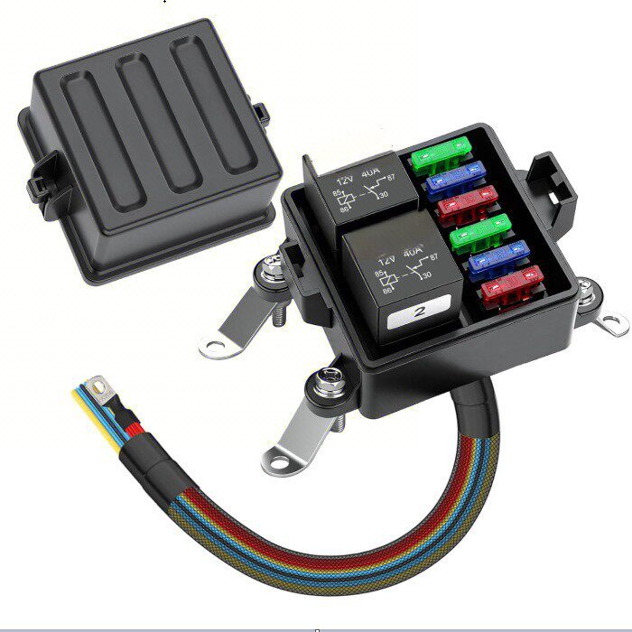 12V24V6路预接线防水保险丝继电器盒2个继电器继电器块套