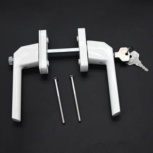 铝合金门窗把手白色直柄方钢对开把手带钥匙带锁安全装置传动执手