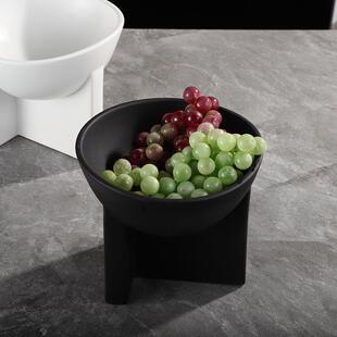 轻奢极简黑白陶瓷高脚碗简约北欧软装售楼样板间饰品玄关家居摆件