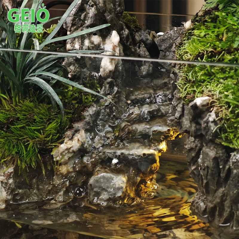成品苔藓微景观生态鱼缸懒人真绿植办公室客厅流水造景鱼缸摆件