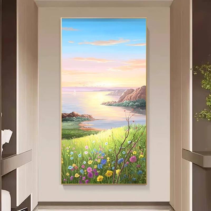 入户进门正对墙挂画玄关装饰画大气现代简约玄幻竖板走廊过道壁画