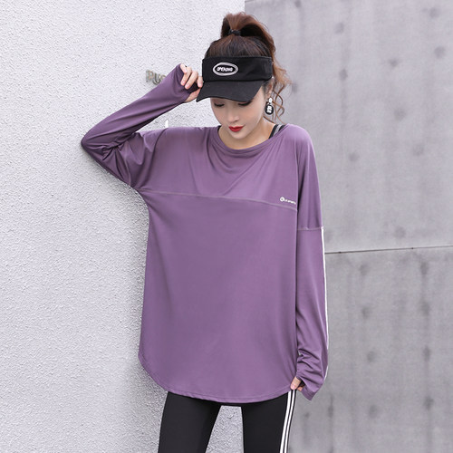 大码瑜伽服女胖hmm宽松200斤中长款过臀跑步排汗长袖健身服秋冬季