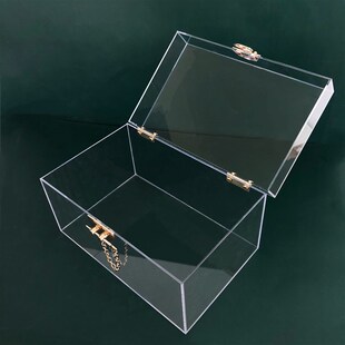 透明盒子带锁压克力展示盒婚礼鞋盒高档礼品空盒桌面翻盖收纳箱
