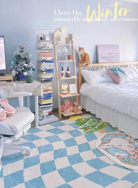 TipToe扭糖奶油 地毯卧室棋盘格子少女ins风客厅橘蓝紫色床边地垫