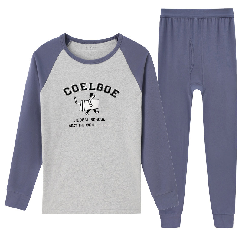 青少年线衣线裤男学生纯棉内衣套装胖大童加肥加大码衬衣裤秋冬季