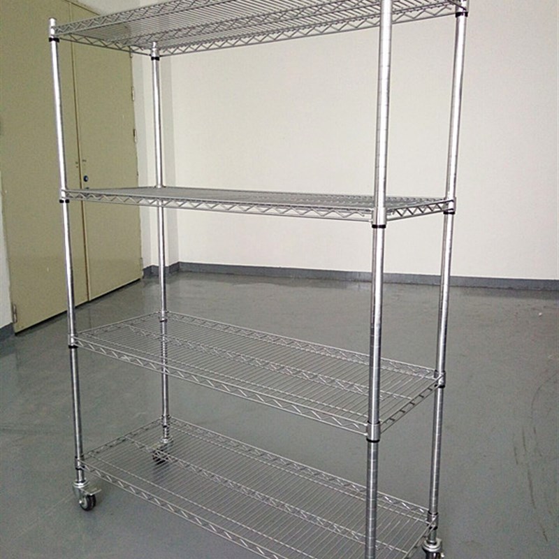 镂空货架物料架镀铬网线货架网格不锈钢货架移动置物架带轮层架