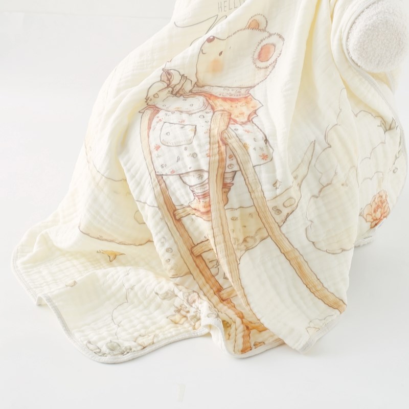 婴儿纯棉纱布浴巾卡通宝宝6层泡泡纱盖毯新生初生儿洗澡包被裹巾
