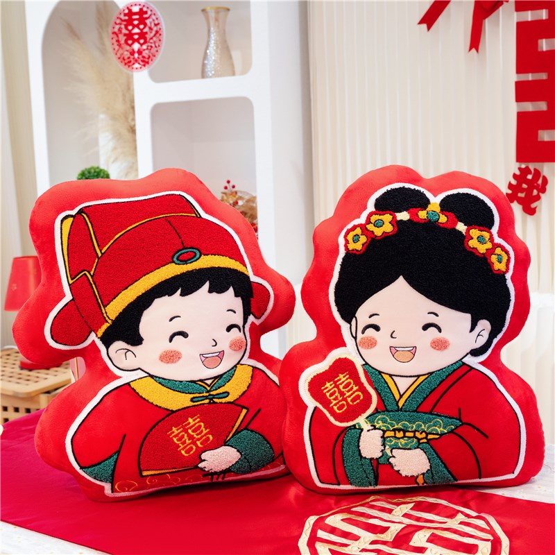 新婚公仔高档新款压床结婚娃娃一对新人喜娃金童抱枕婚房床上礼物