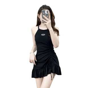 保守遮肉显瘦学生两件套黑色高级感 时尚 泳衣女夏2024新款 连体裙式