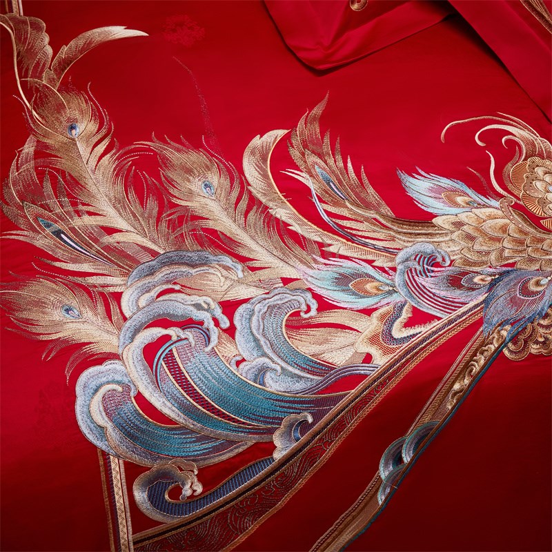 100支长绒棉刺绣新婚庆纯棉四件式结婚床上用品婚庆陪嫁大红色喜