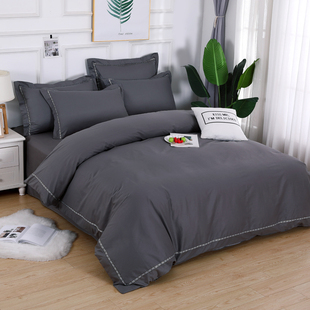 纯色简约被套单件双人1.8m床上全棉200x230被罩枕套三件套7x7