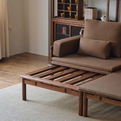 新中式实木框架推拉床小户型伸缩沙发北美黑胡桃木罗汉床2025新款