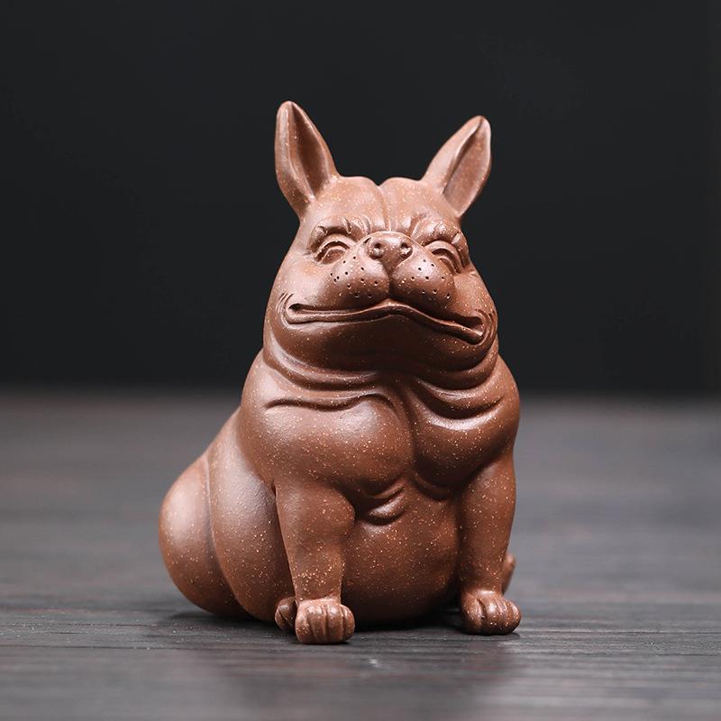 创意紫砂小狗茶宠摆件可养可爱生肖狗动物招财法斗茶玩茶具配