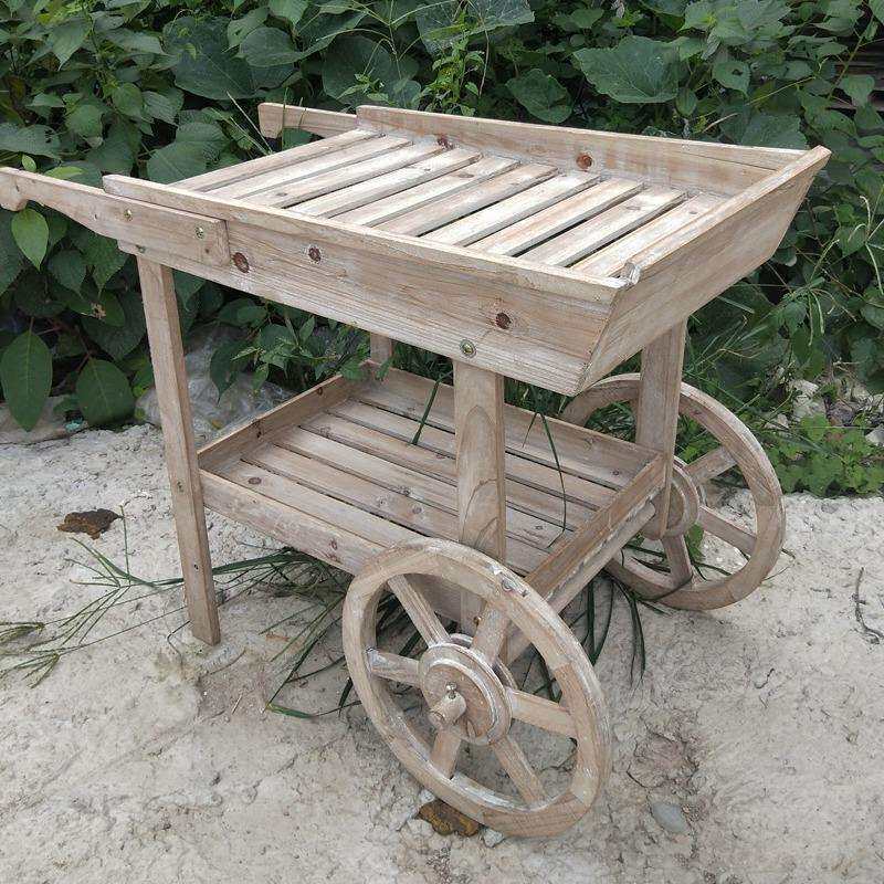 美式乡村花园园艺多肉花架 做旧手推车花房花车 实木橱窗花架摆件