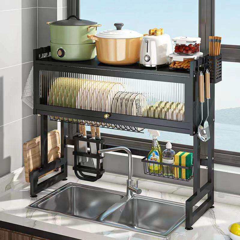 厨房水槽置物架台面碗柜多功能防尘带柜门碗盘收纳沥水架直销厂家