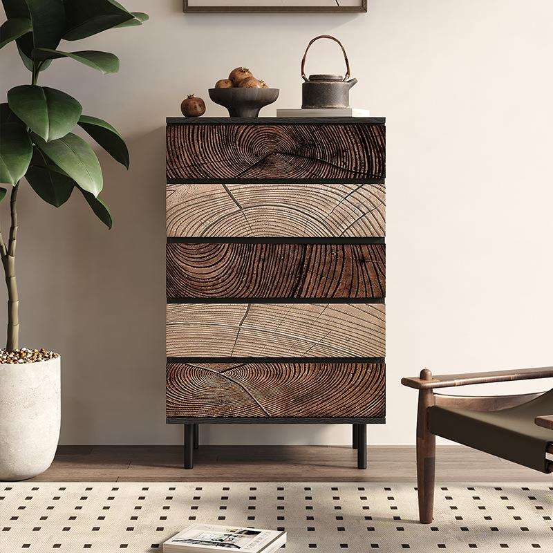 意式轻奢风五斗柜客厅靠墙一体置物高柜中古风卧室实木雕刻抽屉柜