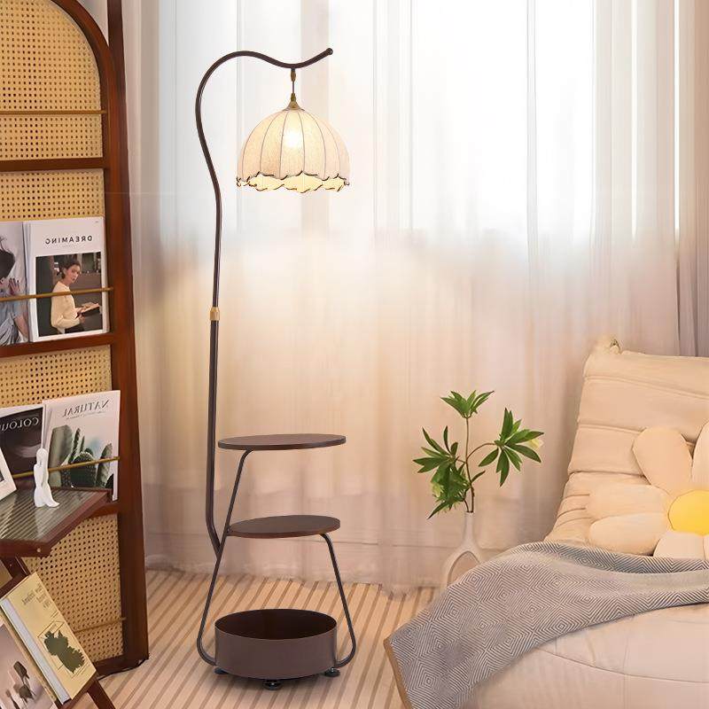 中古风落地灯氛围置物架客厅沙发旁装饰卧室床头一体台灯书房新款