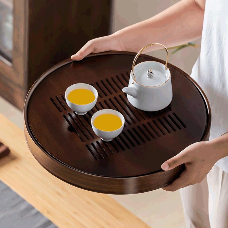 茶盘家用简易小茶海储水式竹制茶座圆形大茶托茶台干泡台茶具托盘