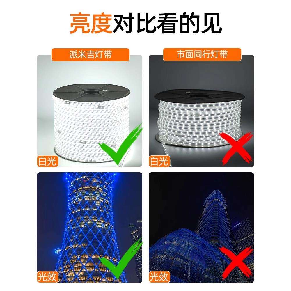 LED灯带户外防水客厅外墙工程室外暖光白暖色220v高压灯条带