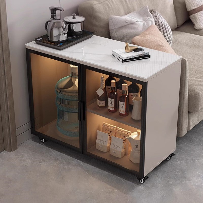 岩板沙发边柜侧边柜简约客厅家用边几可移动轻P奢茶几储物柜茶水
