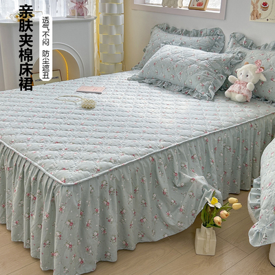 水洗棉夹棉床裙单件床罩款床单