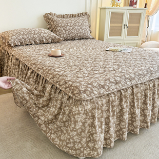 小碎花磨毛夹棉床裙单件公主风遮丑下摆加厚床罩三件套防尘床垫套