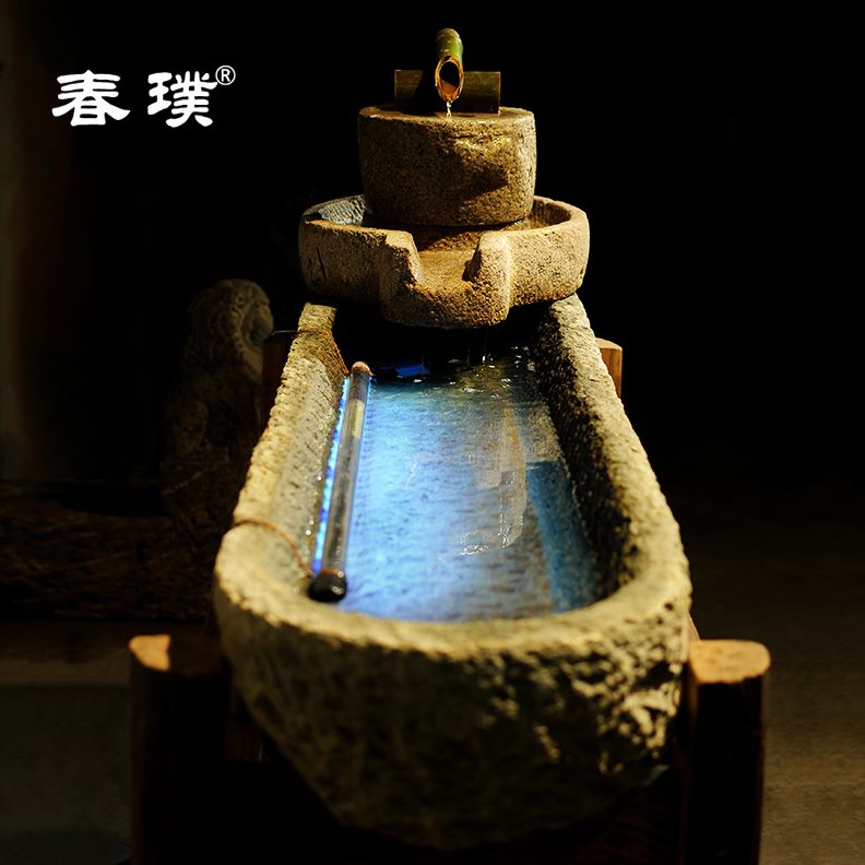 室内木架组合石槽鱼缸景观水景花盆流水摆件养鱼老池石头石雕盆石