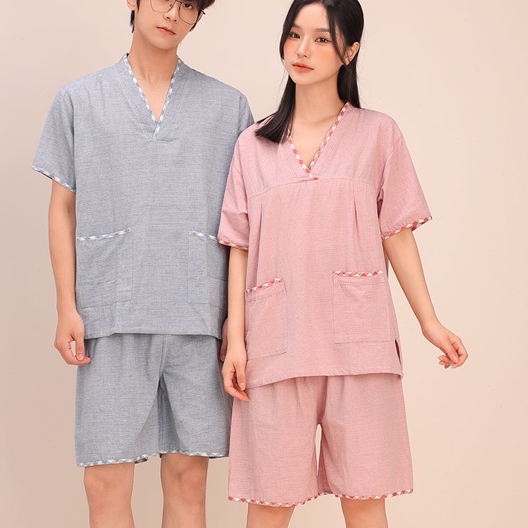 水洗棉足款按摩睡衣家居服长款大码洗浴中心男套装汗蒸服女疗浴衣