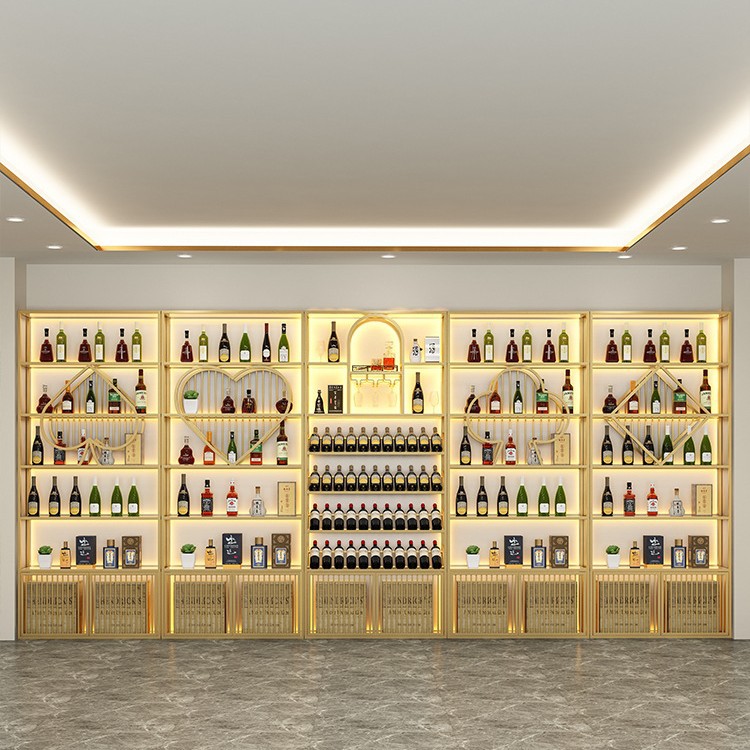 红酒柜展示架商用酒庄葡萄酒白酒创意发光铁艺落地式酒吧酒架