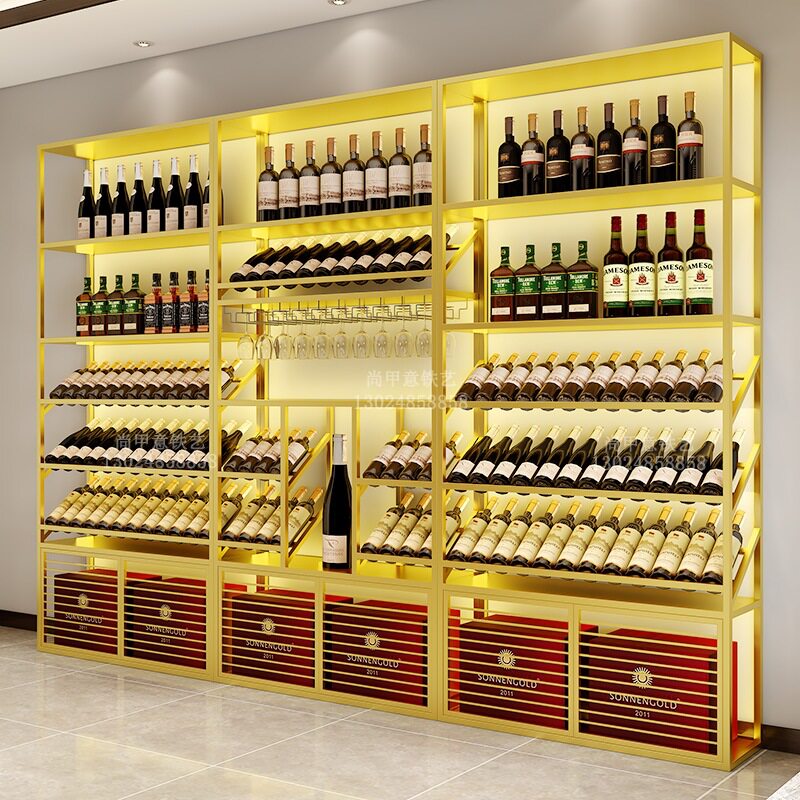酒庄红酒柜展示架酒窖落地式葡萄酒架餐厅白酒洋酒铁艺置物架展览