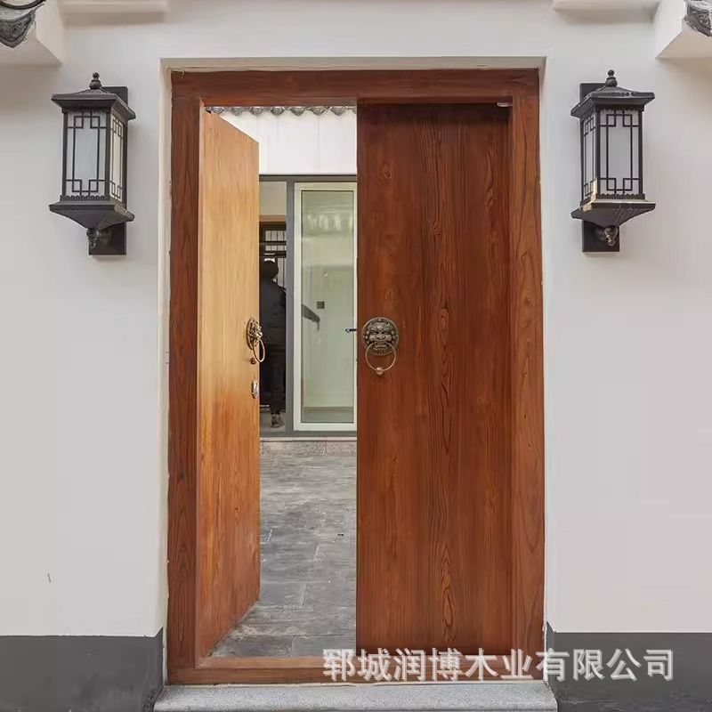 实木大门新中式庭院木门老榆木门楼对开复古进户门原木别墅