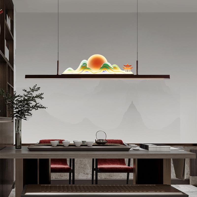 新中式山水餐厅长条形吊灯现代简约吧台餐桌北欧极简前台一字灯具