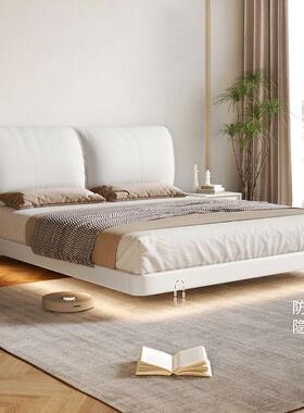 现代简约布艺主卧室婚床意式轻奢双人床新品悬浮皮床极简耳朵